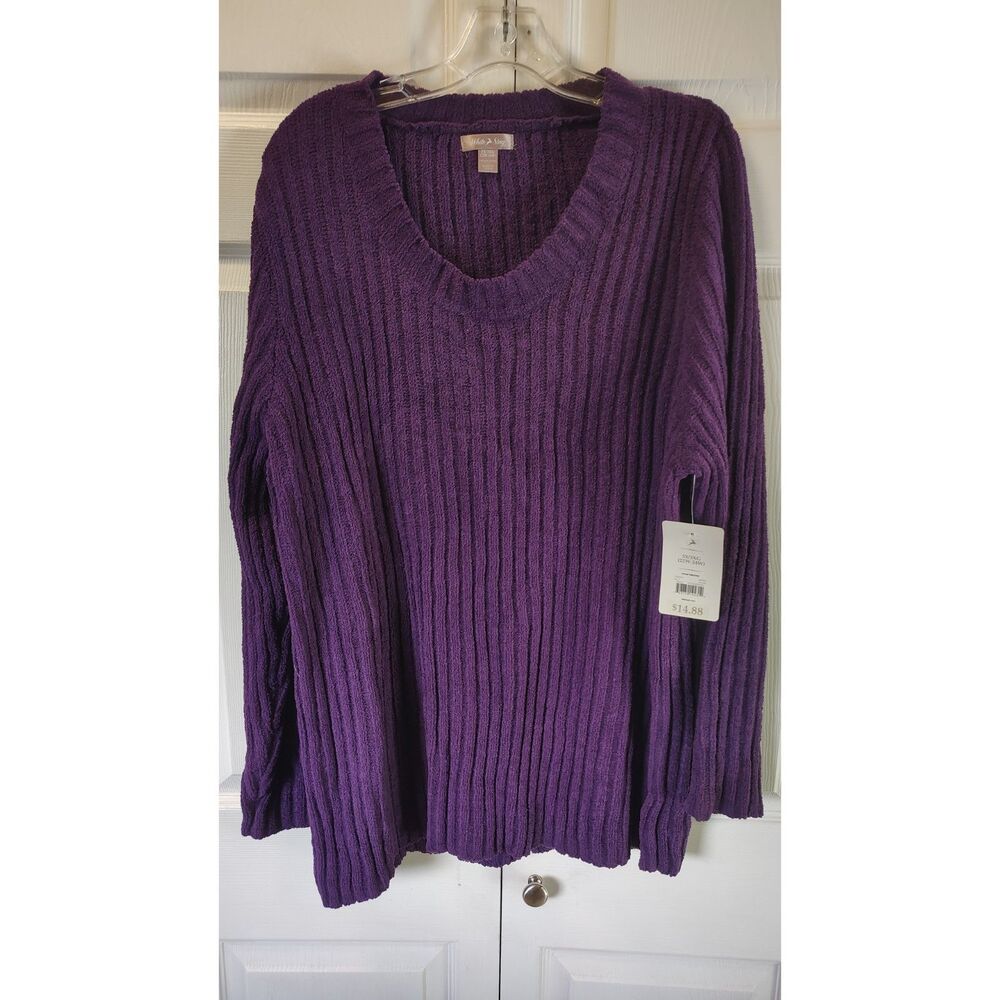 NWT White Stag Purple Ribbed Chenille Knit Scoop Neck Sweater Size 3X (22W-24W)